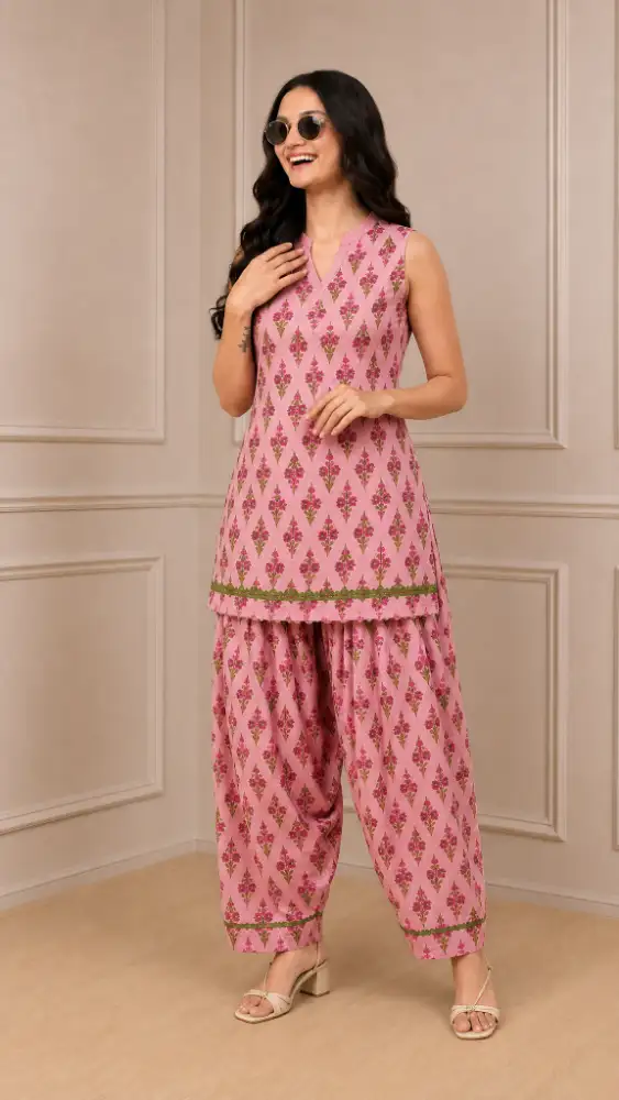 Viscose Printed Sleeveless Kurta Palazzo Set