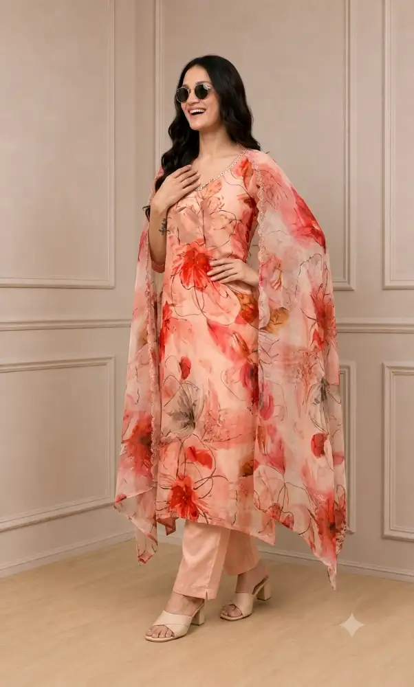 Women’s Kurta Set with Dupatta| Cotton Blend Printed Embroidered 